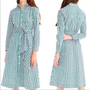 Striped J. Crew tie waist long sleeve shirt dress - Size 10